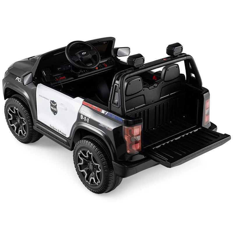 24V 2-Seater Ride on Police Car 4WD Chevrolet with Megaphone and LED Flashing Lights-Black by DirectDeals