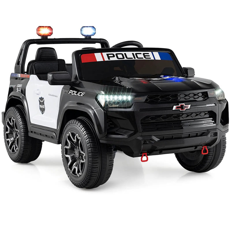 24V 2-Seater Ride on Police Car 4WD Chevrolet with Megaphone and LED Flashing Lights-Black by DirectDeals