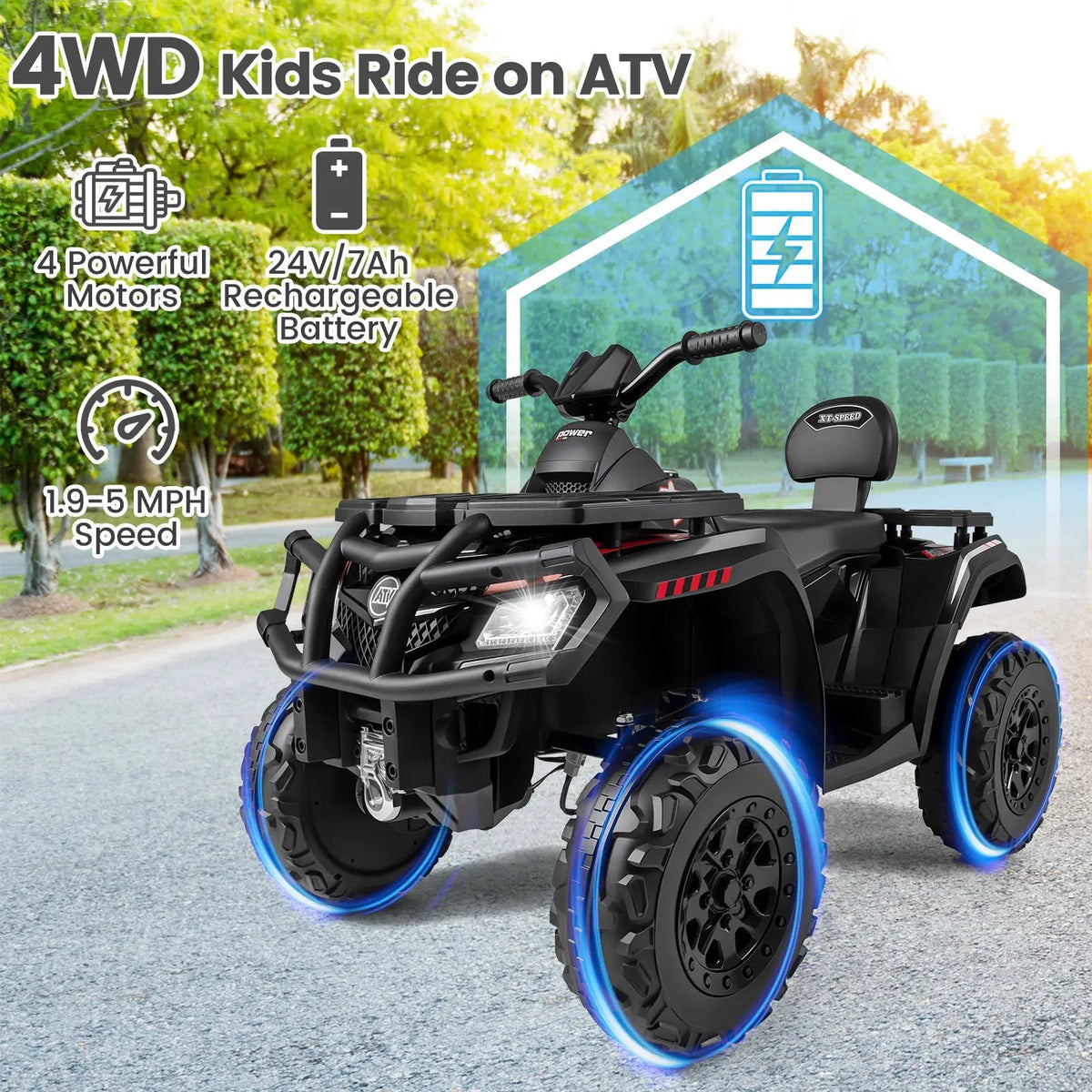24V Kids ATV 2-Seater with 4 Motors with LED Lights and Music, photo 22 of 32
