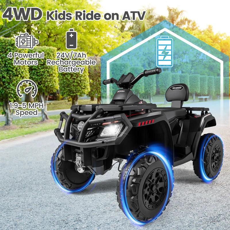 24V Kids ATV 2-Seater with 4 Motors with LED Lights and Music by DirectDeals