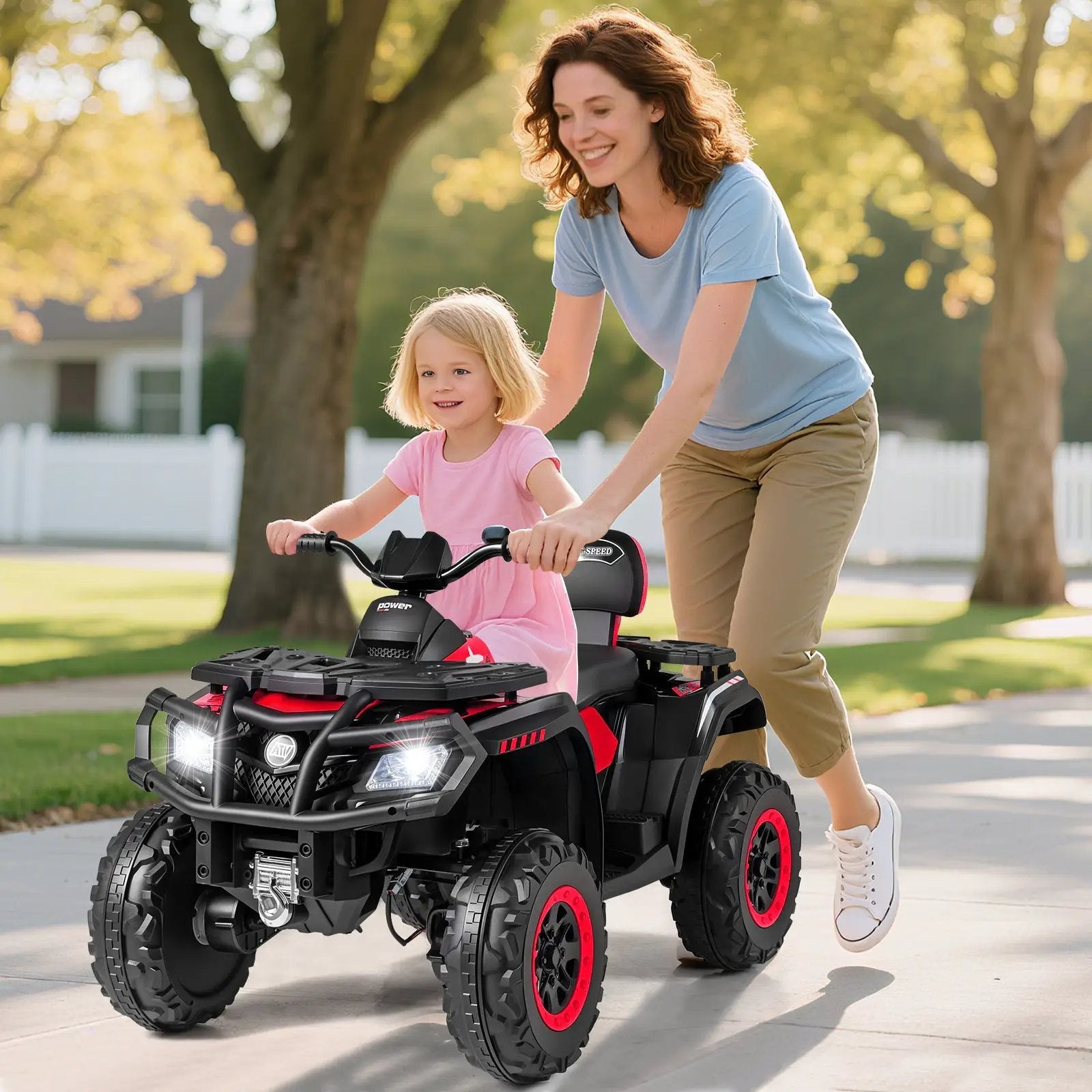 24V Kids ATV 2-Seater with 4 Motors with LED Lights and Music by DirectDeals