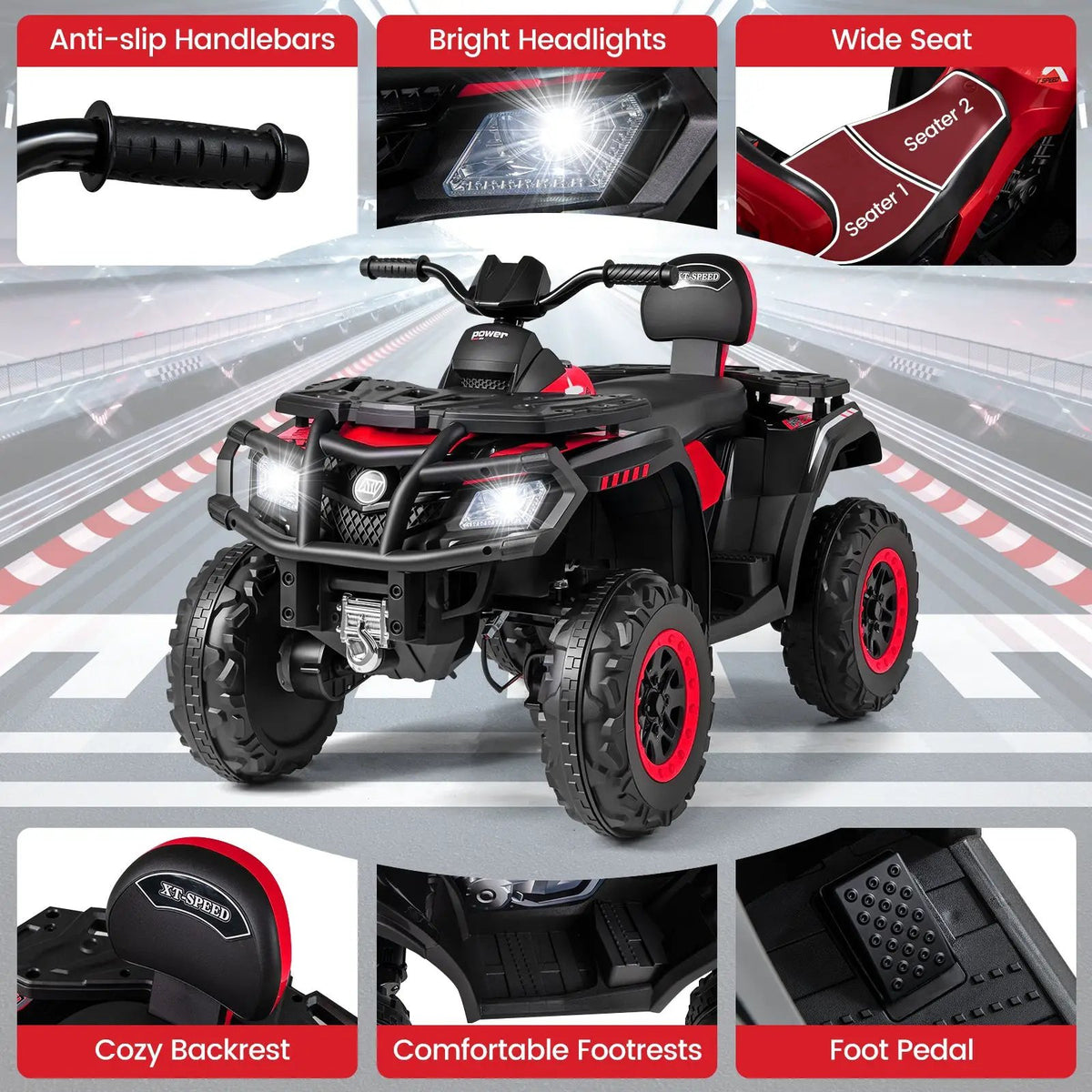 24V Kids ATV 2-Seater with 4 Motors with LED Lights and Music, photo 23 of 32