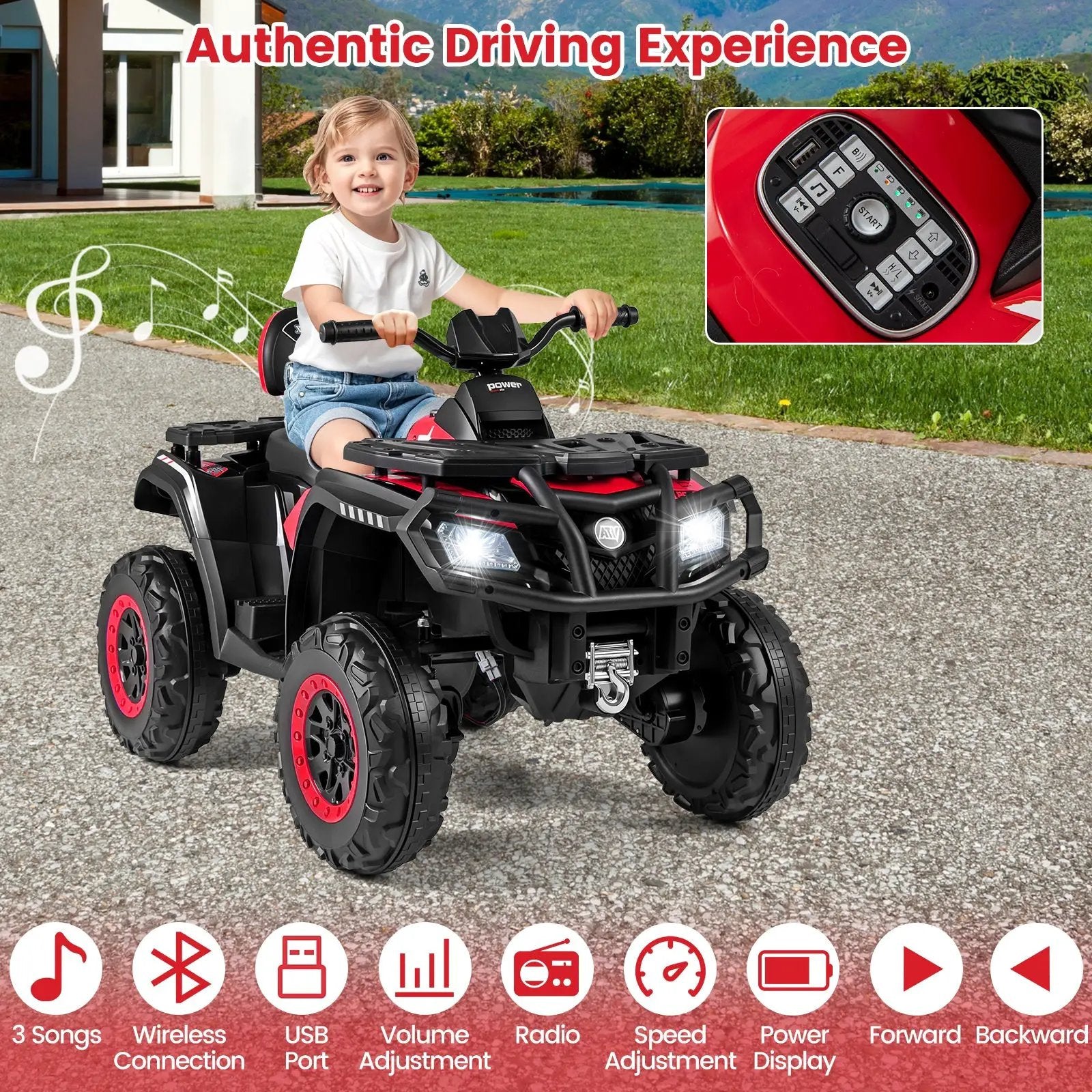 24V Kids ATV 2-Seater with 4 Motors with LED Lights and Music by DirectDeals