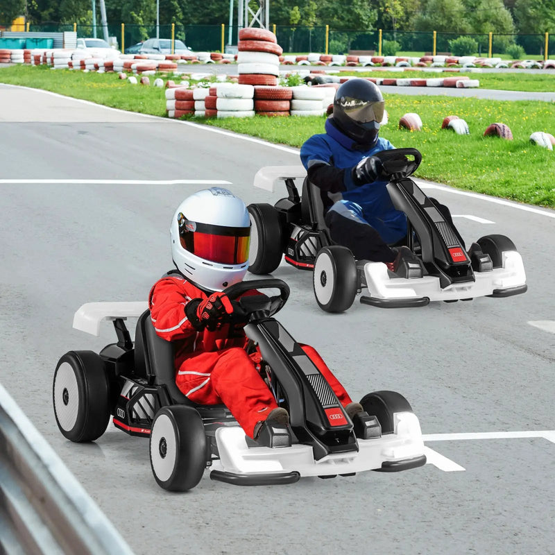 24V Kids Go Kart Licensed Audi Adjustable Ride on Racing Toy with Horn-Black & White by DirectDeals