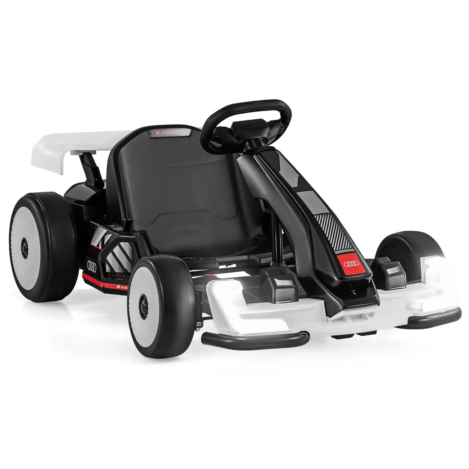 24V Kids Go Kart Licensed Audi Adjustable Ride on Racing Toy with Horn-Black & White by DirectDeals