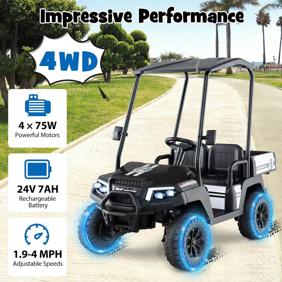 24V Kids Golf Cart 4WD 2-Seater Ride on Car with Storage Trunk and Horn, photo 8 of 11