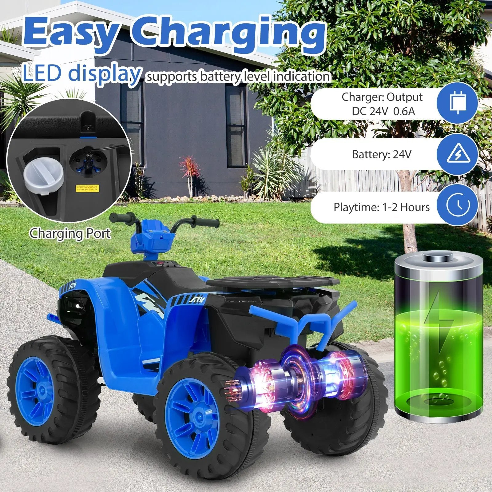 24V Kids Ride-On Electric ATV with Wireless Connection for Toddlers 3-8 Years Old by DirectDeals