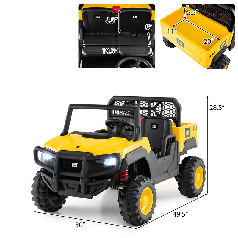 24V Ride On Dump Truck Licensed Caterpillar 2-Seater Kids Car with Remote Control-Yellow by DirectDeals