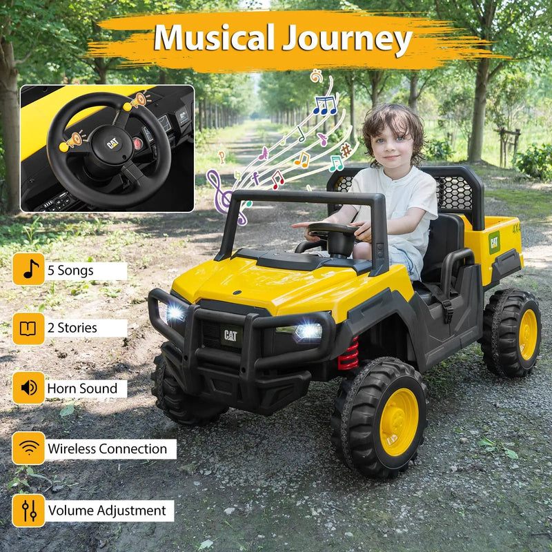 24V Ride On Dump Truck Licensed Caterpillar 2-Seater Kids Car with Remote Control-Yellow by DirectDeals