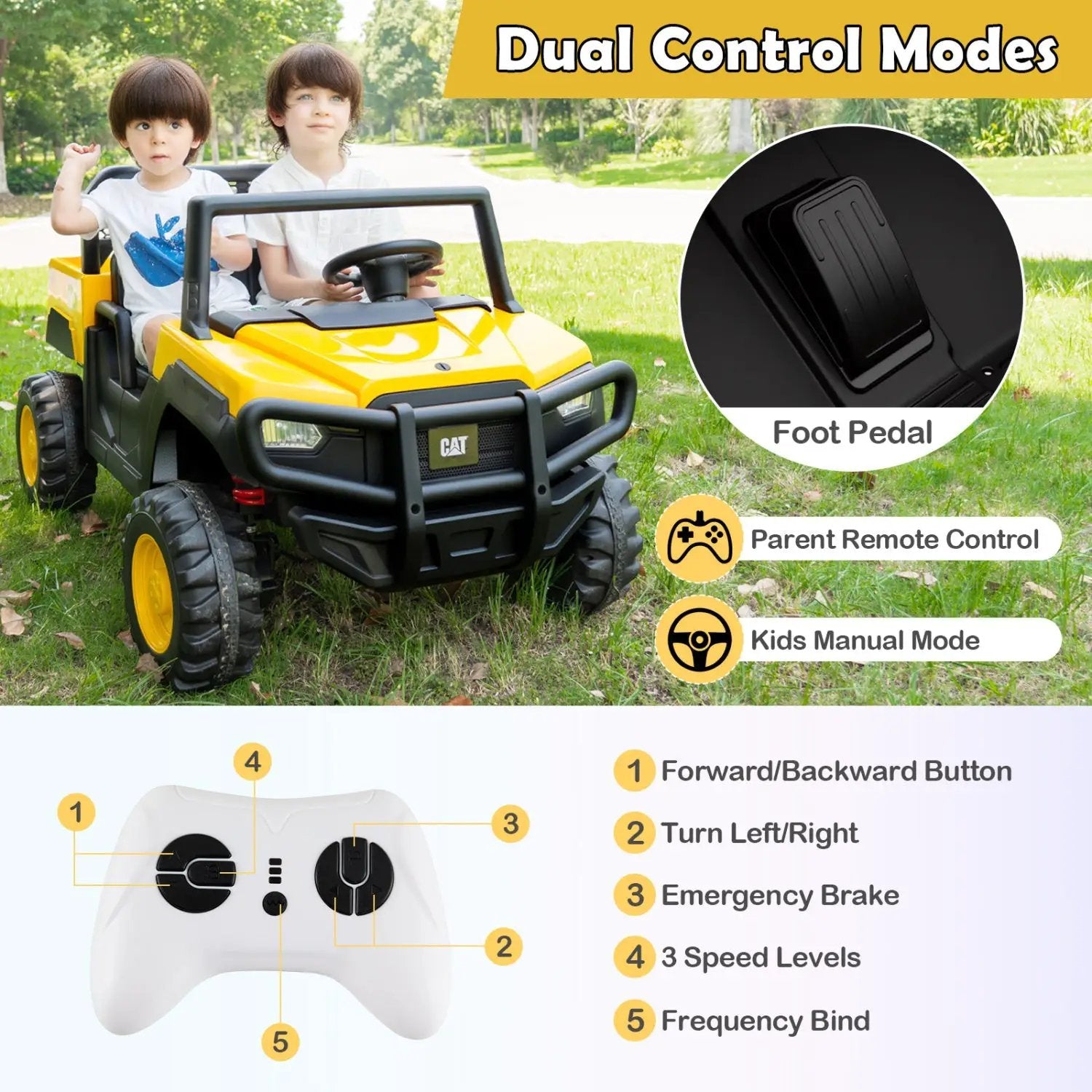 24V Ride-On Dump Truck 2-Seater with Remote Control - Yellow by DirectDeals