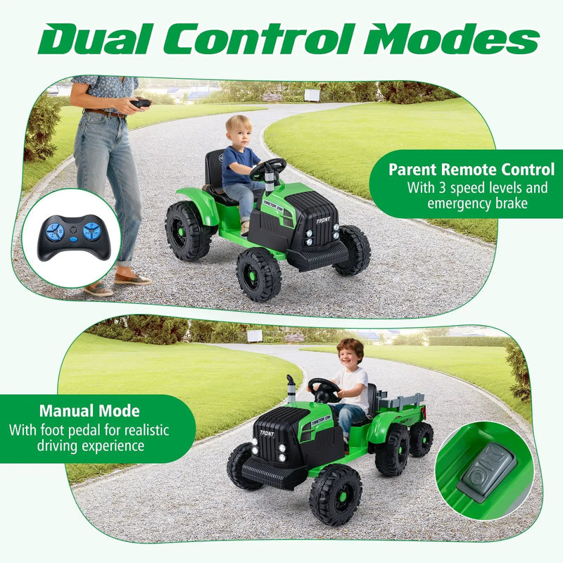24V Ride On Tractor for Kids Electric Vehicle with Detachable Trailer and Remote Control by DirectDeals