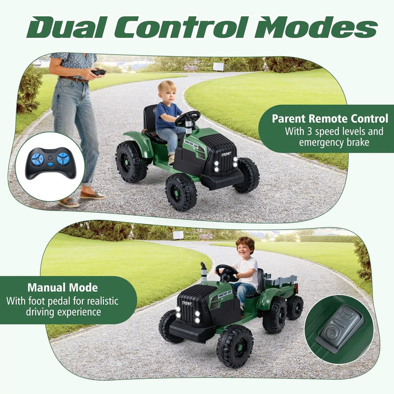 24V Ride On Tractor for Kids Electric Vehicle with Detachable Trailer and Remote Control by DirectDeals