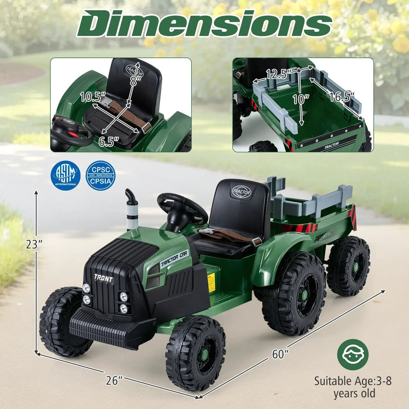 24V Ride On Tractor for Kids Electric Vehicle with Detachable Trailer and Remote Control by DirectDeals