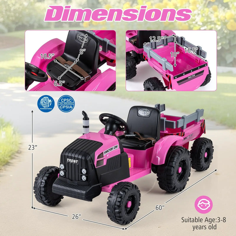 24V Ride On Tractor for Kids Electric Vehicle with Detachable Trailer and Remote Control by DirectDeals