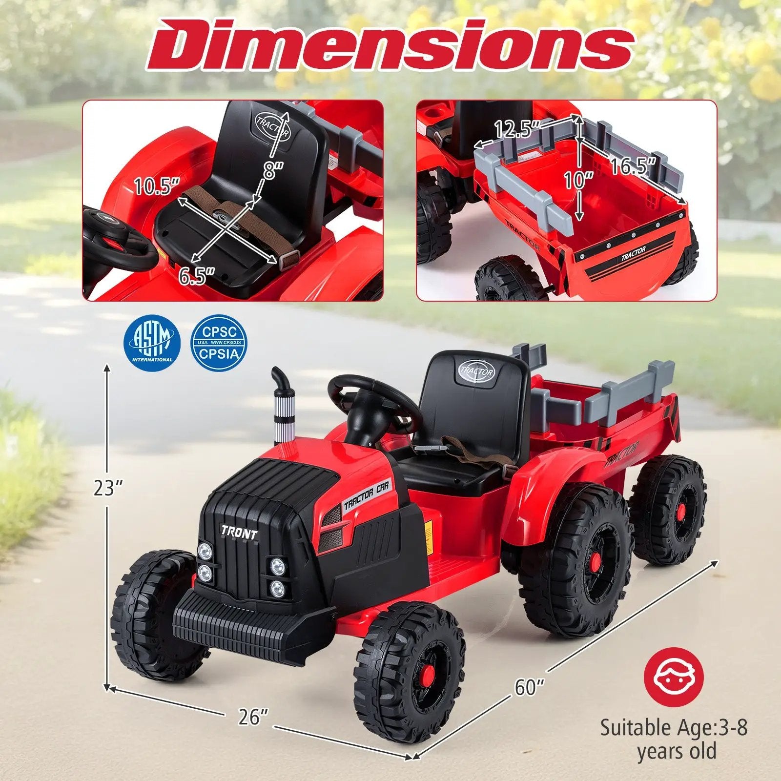 24V Ride On Tractor for Kids Electric Vehicle with Detachable Trailer and Remote Control by DirectDeals