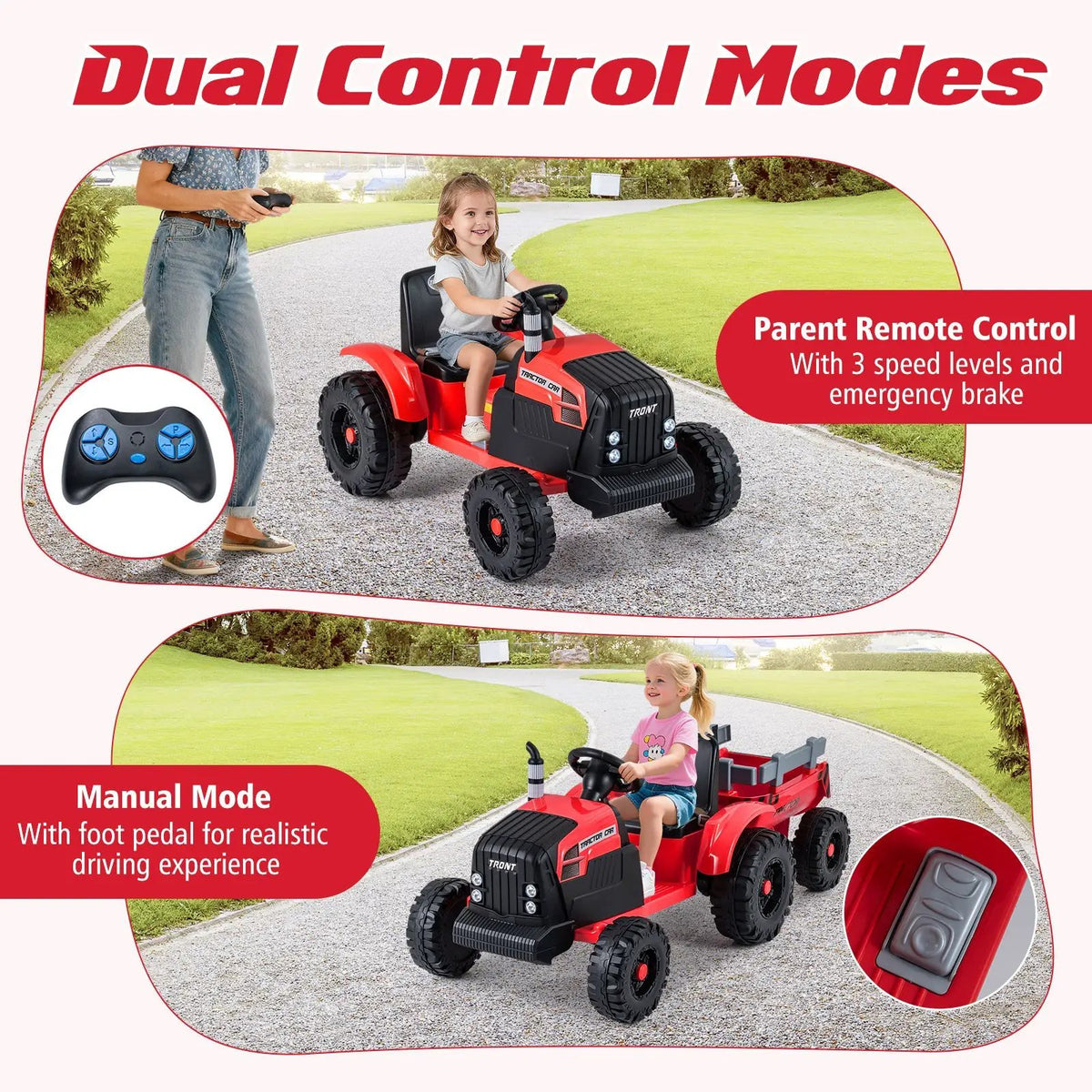 24V Ride On Tractor for Kids Electric Vehicle with Detachable Trailer and Remote Control, photo 16 of 32