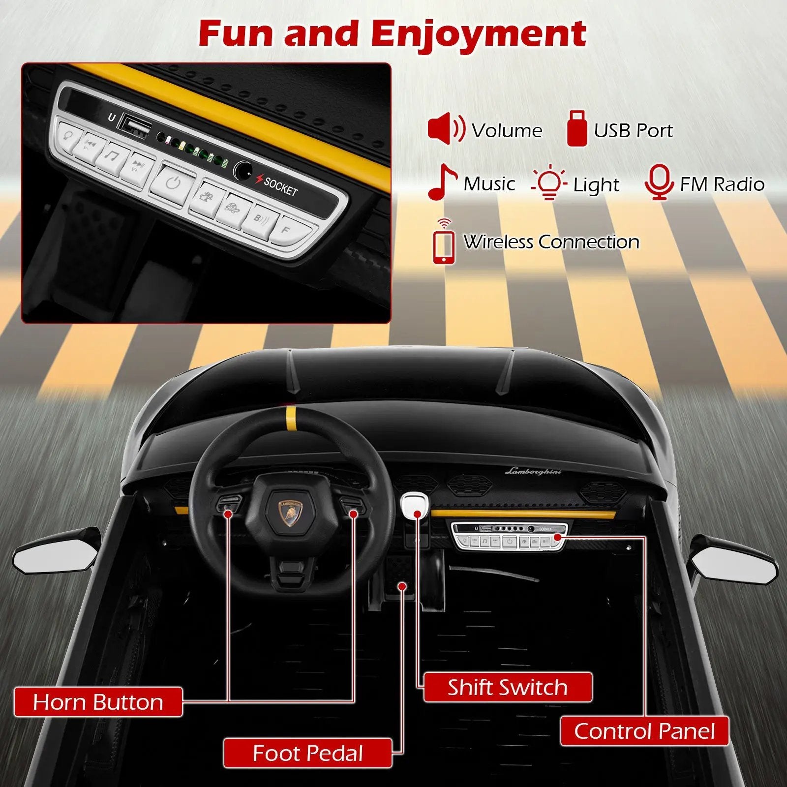 24V Ride-on Car for Kids 4WD 2-Seater Licensed Lamborghini Electric Vehicles with Music by DirectDeals