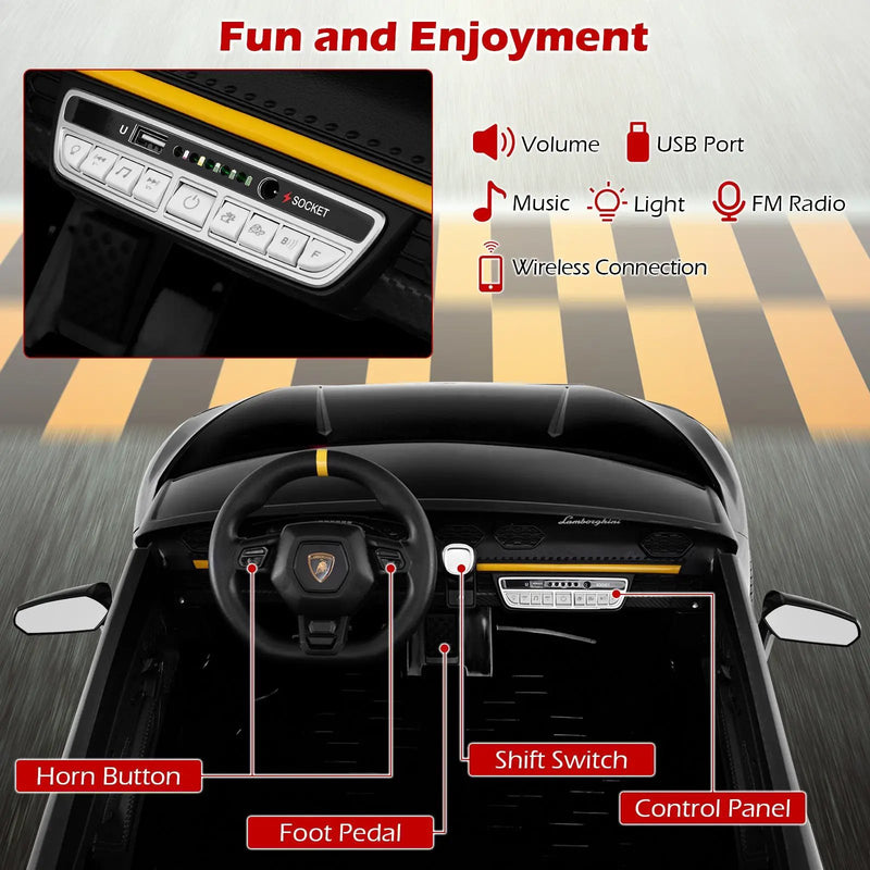 24V Ride-on Car for Kids 4WD 2-Seater Licensed Lamborghini Electric Vehicles with Music by DirectDeals