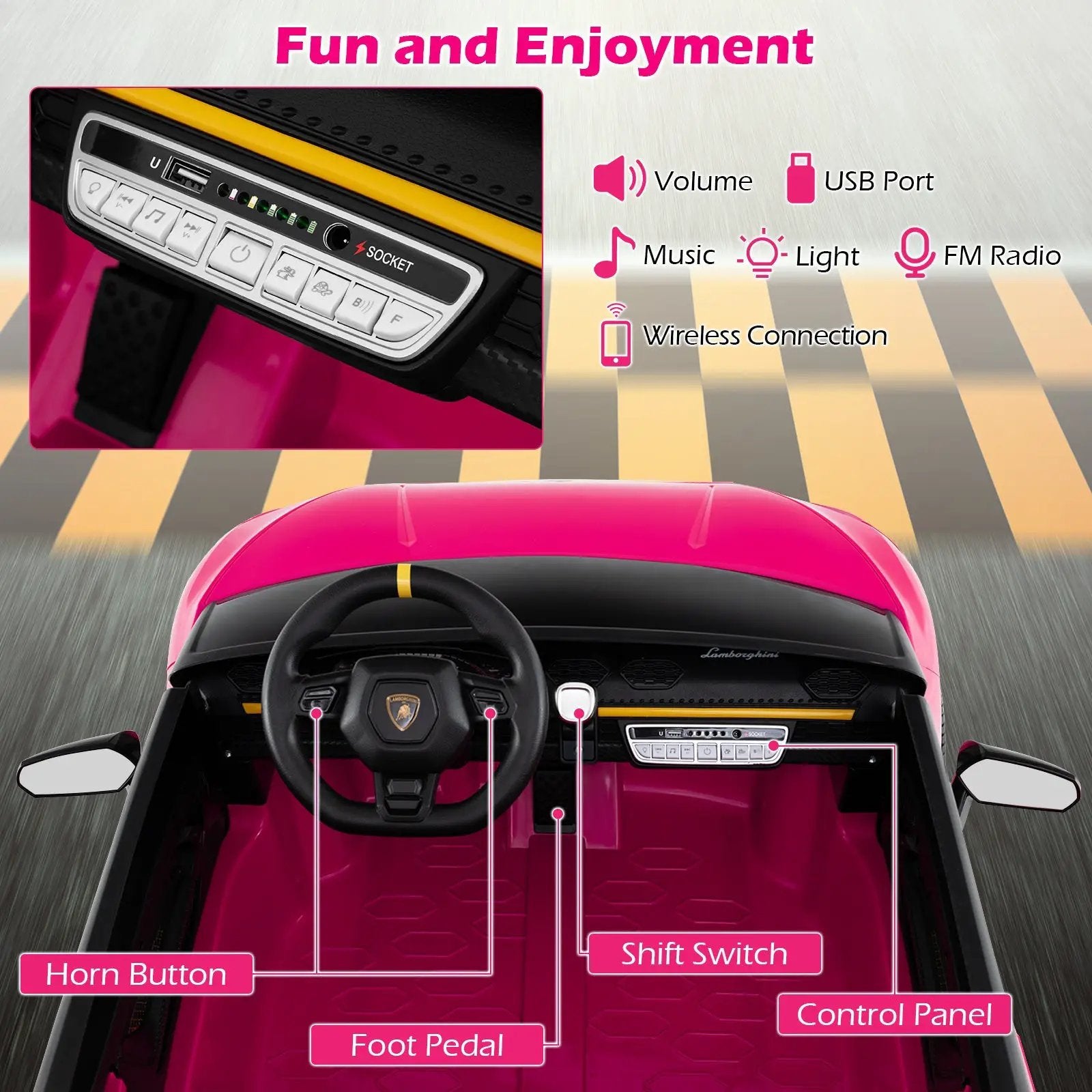 24V Ride-on Car for Kids 4WD 2-Seater Licensed Lamborghini Electric Vehicles with Music by DirectDeals
