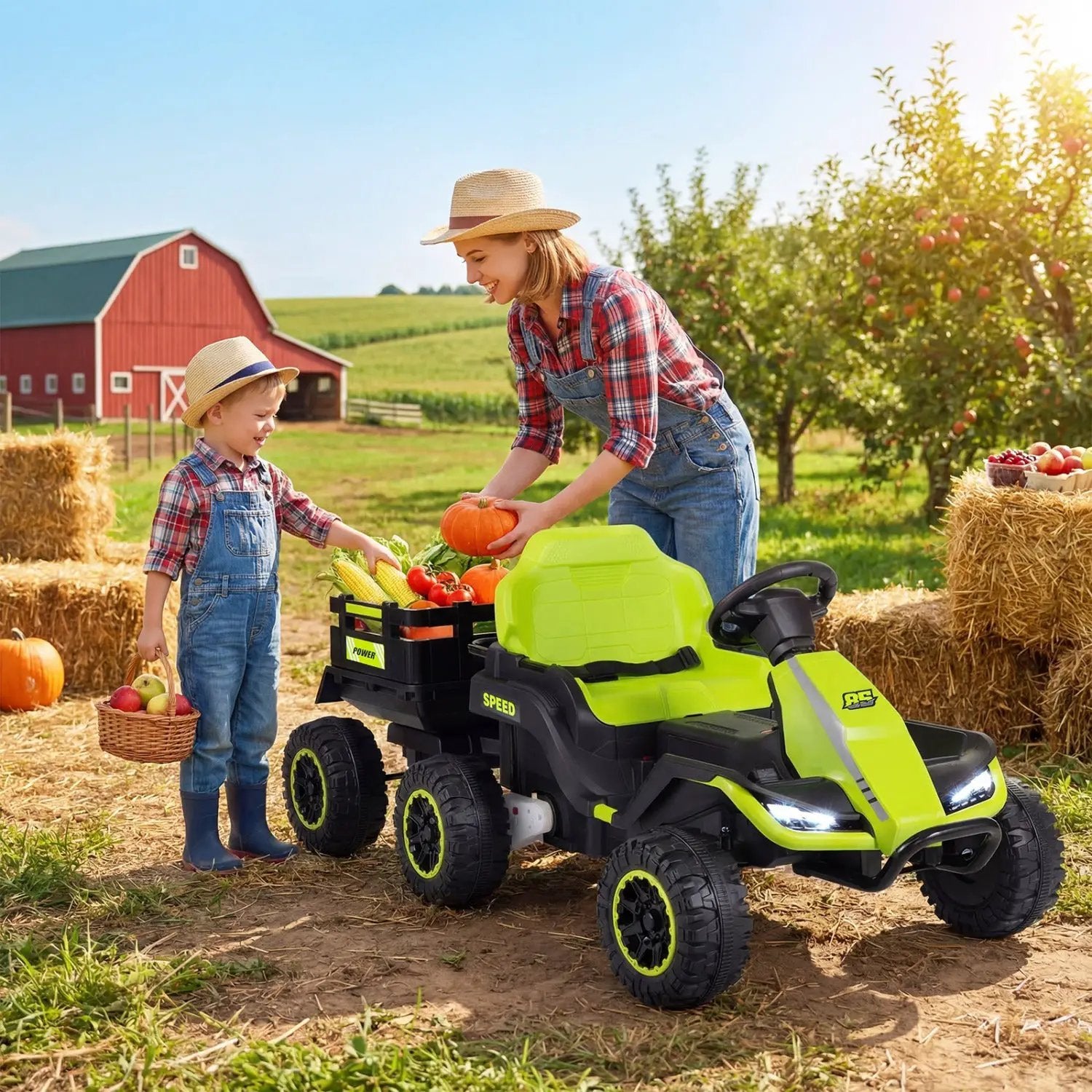 24V Ride on Tractor with Detachable Trailer and Music for Boys Girls by DirectDeals