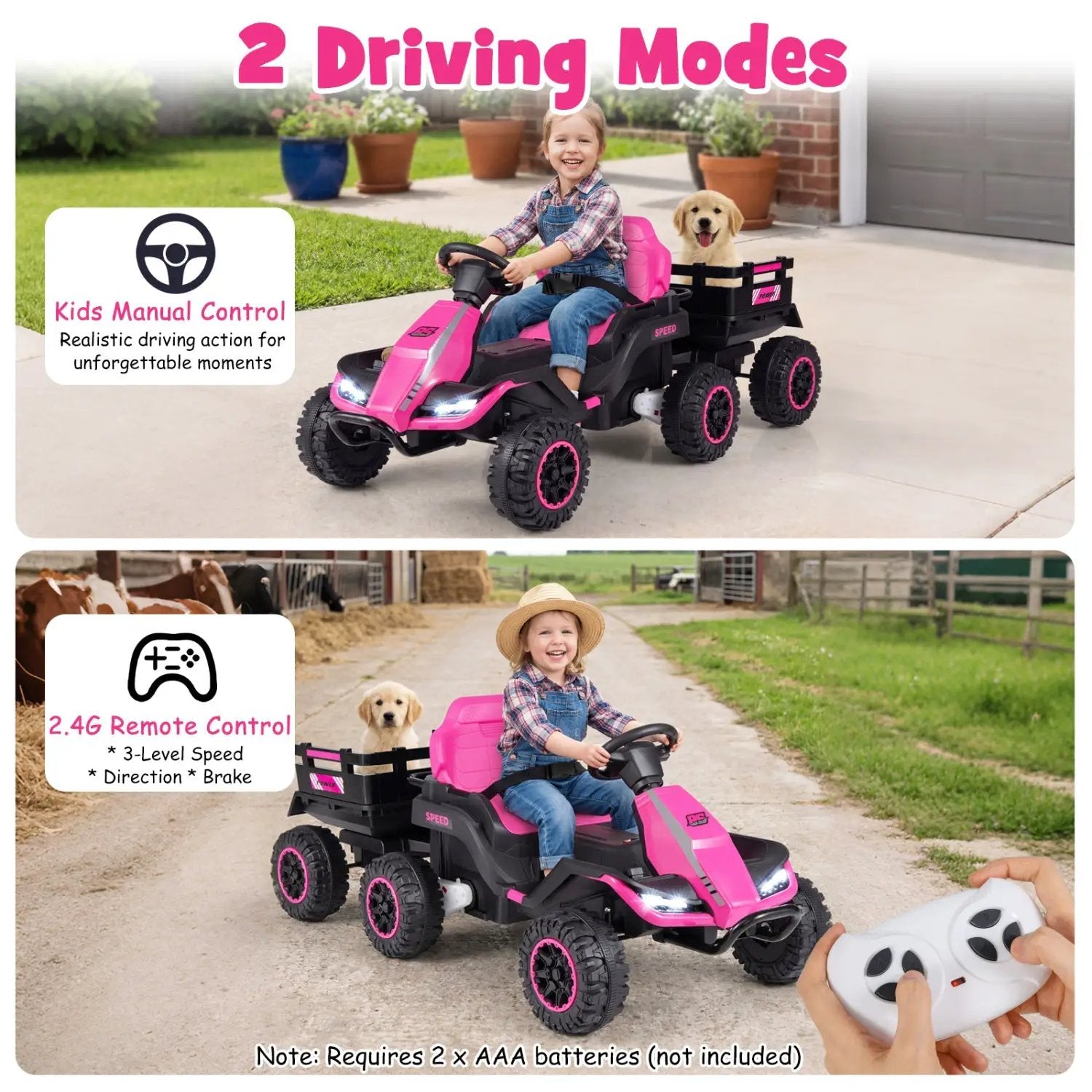 24V Ride on Tractor with Detachable Trailer and Music for Boys Girls by DirectDeals