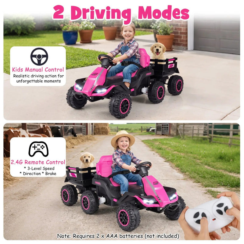 24V Ride on Tractor with Detachable Trailer and Music for Boys Girls by DirectDeals