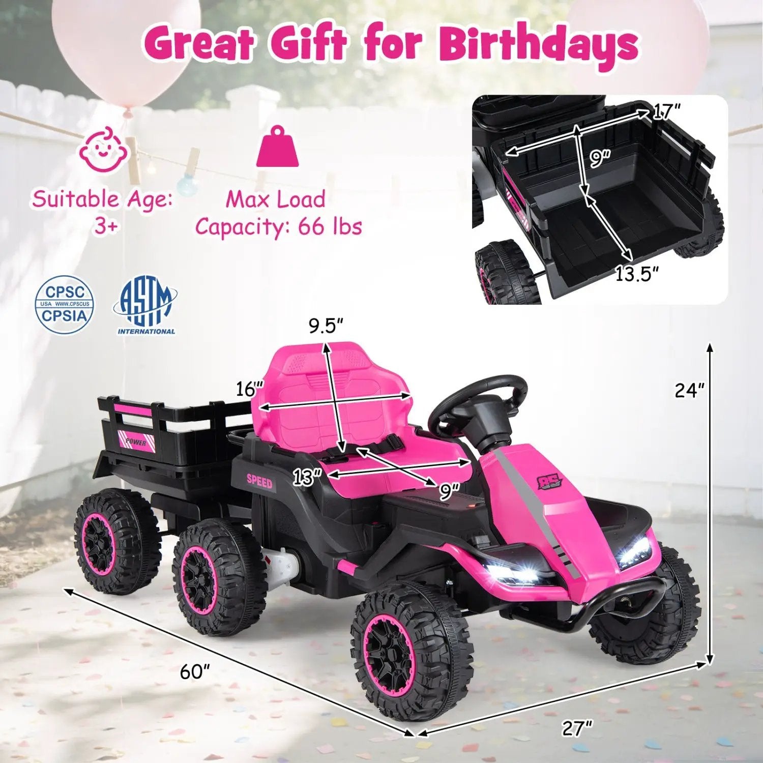 24V Ride on Tractor with Detachable Trailer and Music for Boys Girls by DirectDeals