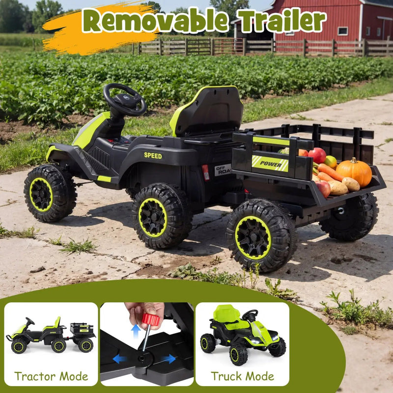 24V Ride on Tractor with Detachable Trailer and Music for Boys Girls by DirectDeals
