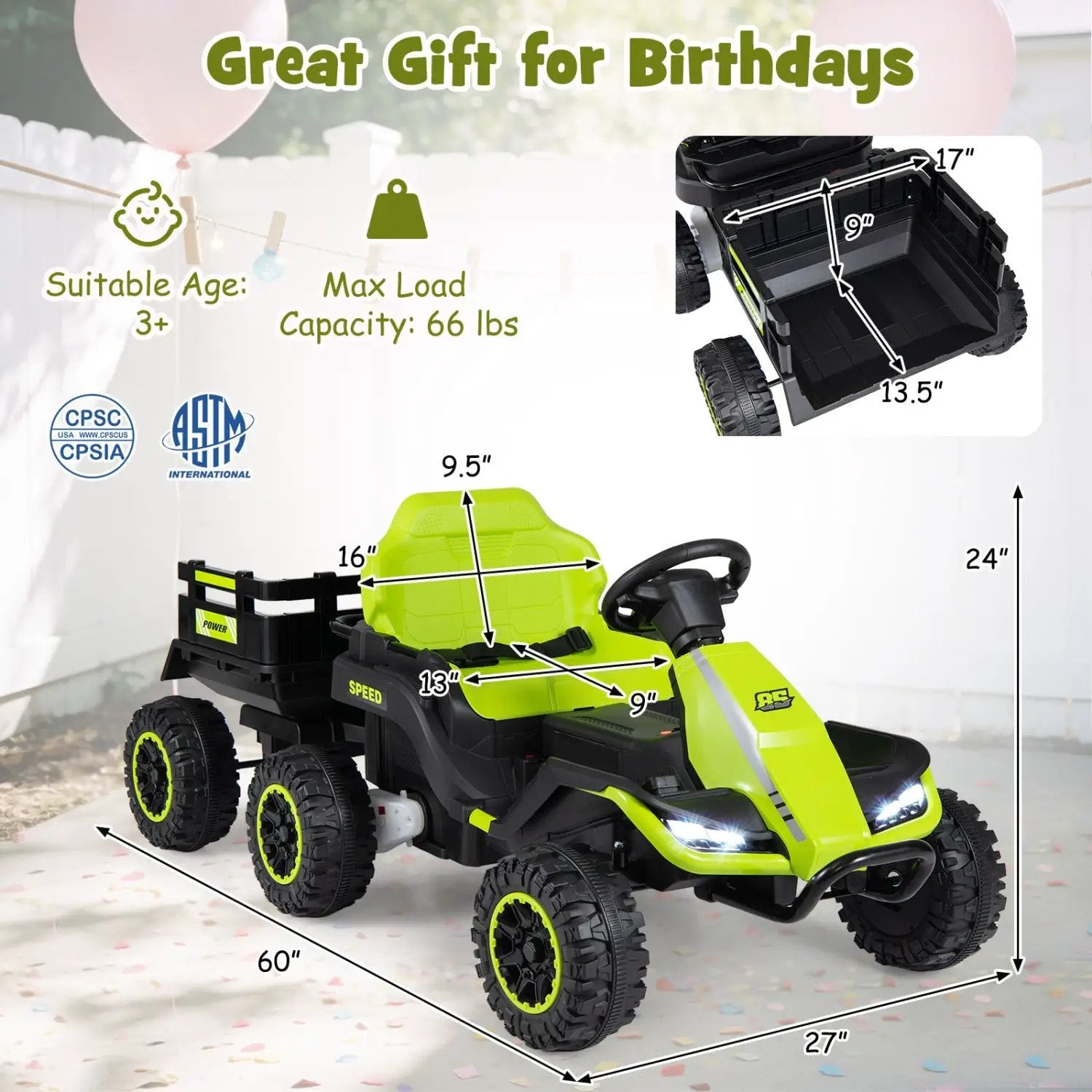 24V Ride on Tractor with Detachable Trailer and Music for Boys Girls by DirectDeals