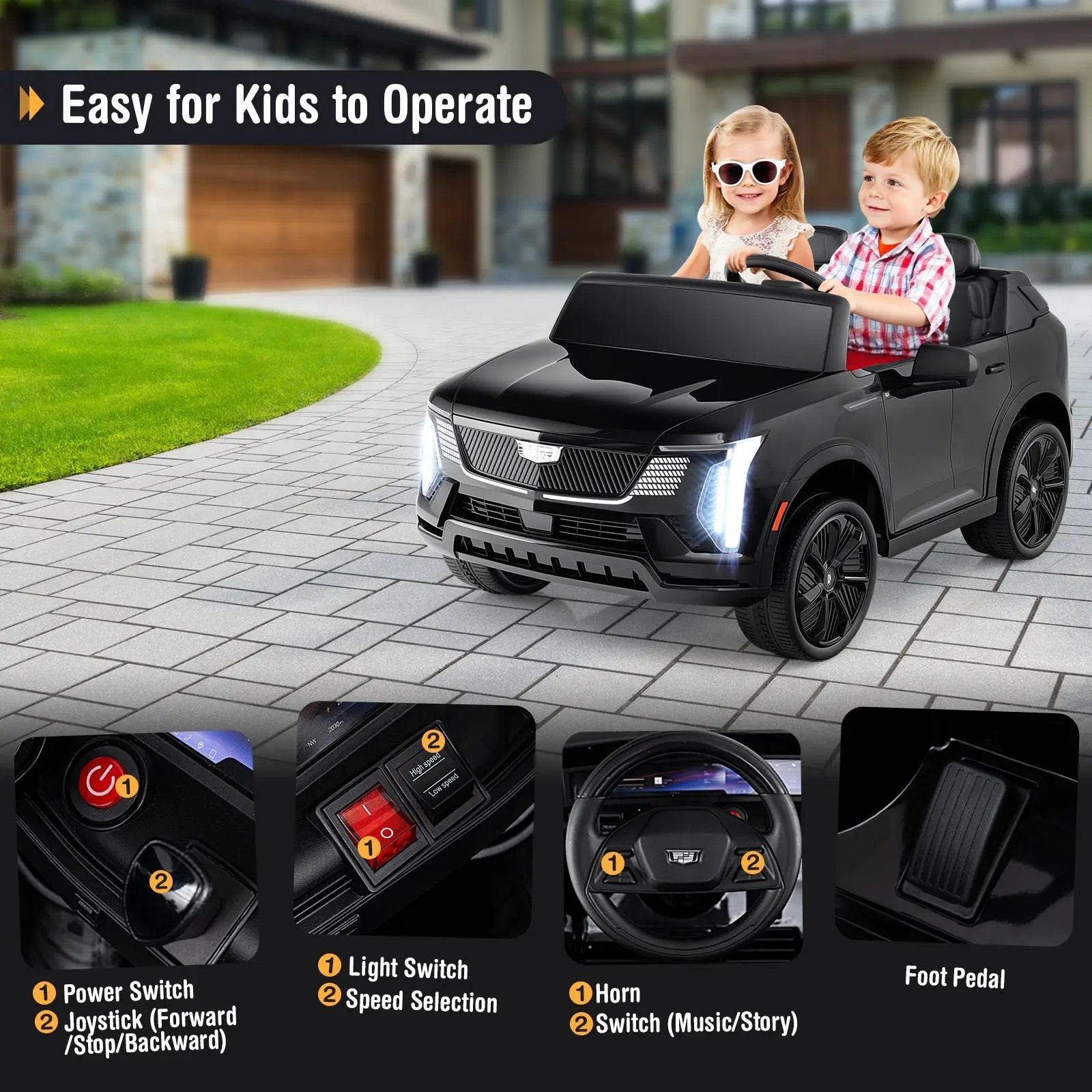 24V Ride on Truck 2-Seater Licensed Cadillac with Remote Control by DirectDeals