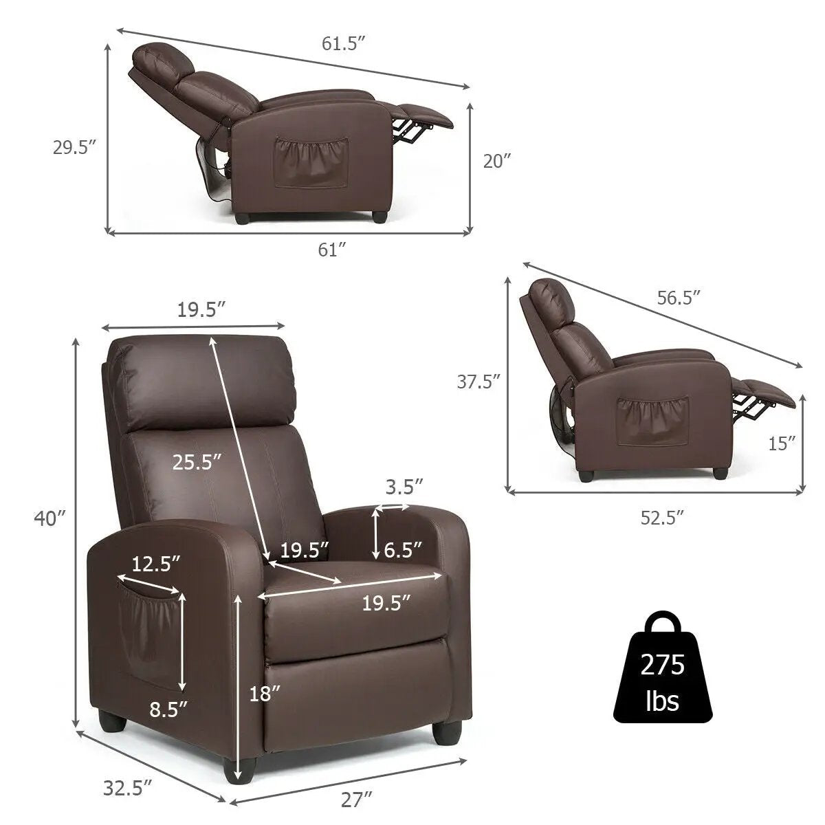 Recliner Sofa Wingback Chair with Massage Function by DirectDeals