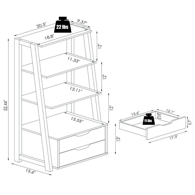 4-Tier Ladder Bookshelf Storage Display with 2 Drawers-White by DirectDeals
