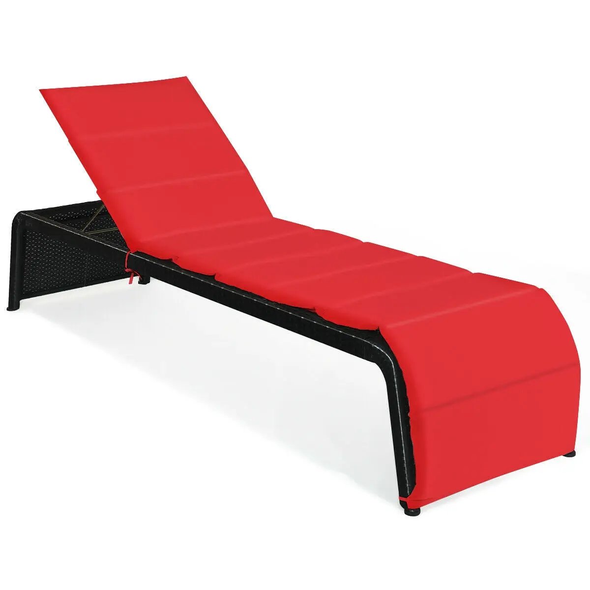 Patio Rattan Lounge Chair Back Adjustable Chaise Recliner with Cushioned, photo 9 of 10