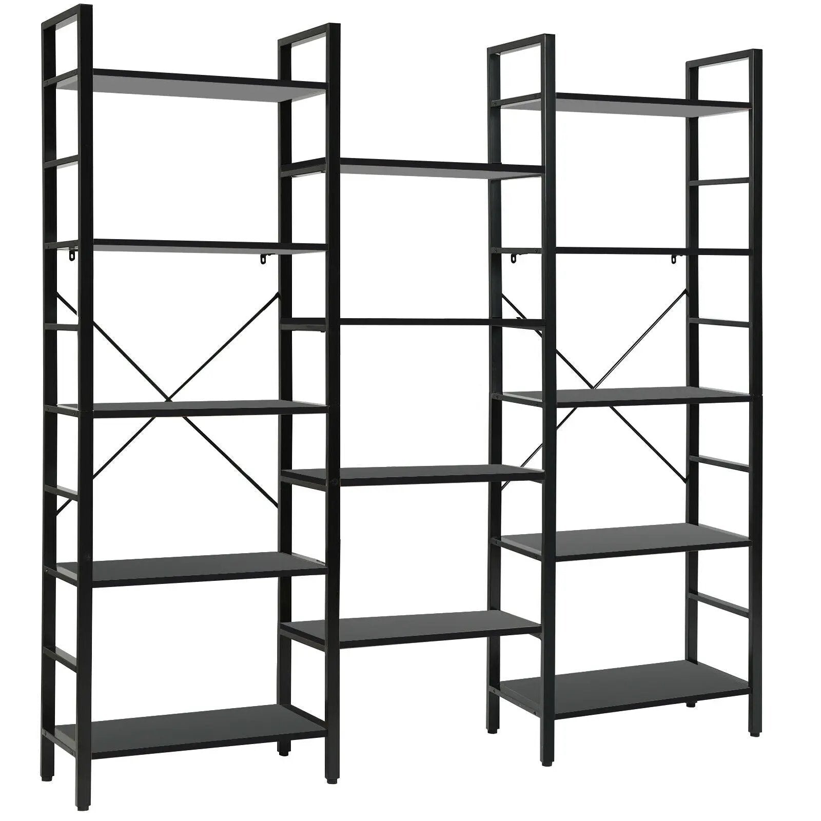 Vintage Triple Wide 5-Tier Bookcase Large Bookshelf Display Storage Shelf by DirectDeals