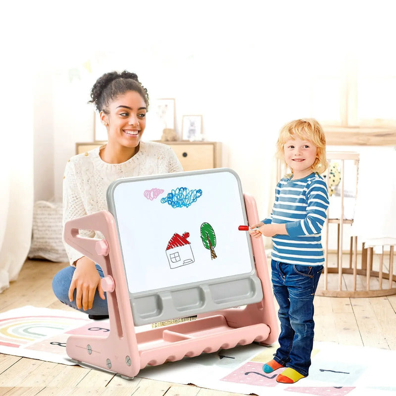 2 in 1 Kids Easel Table and Chair Set with Adjustable Art Painting Board by DirectDeals