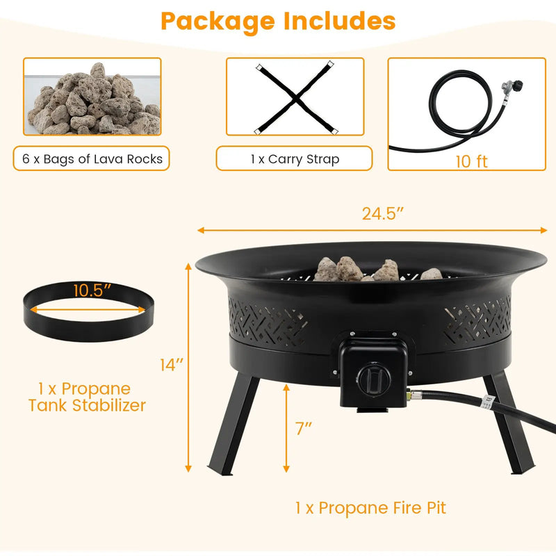24.5 Inch Portable Propane Fire Pit with Carry Strap and Folding Legs by DirectDeals