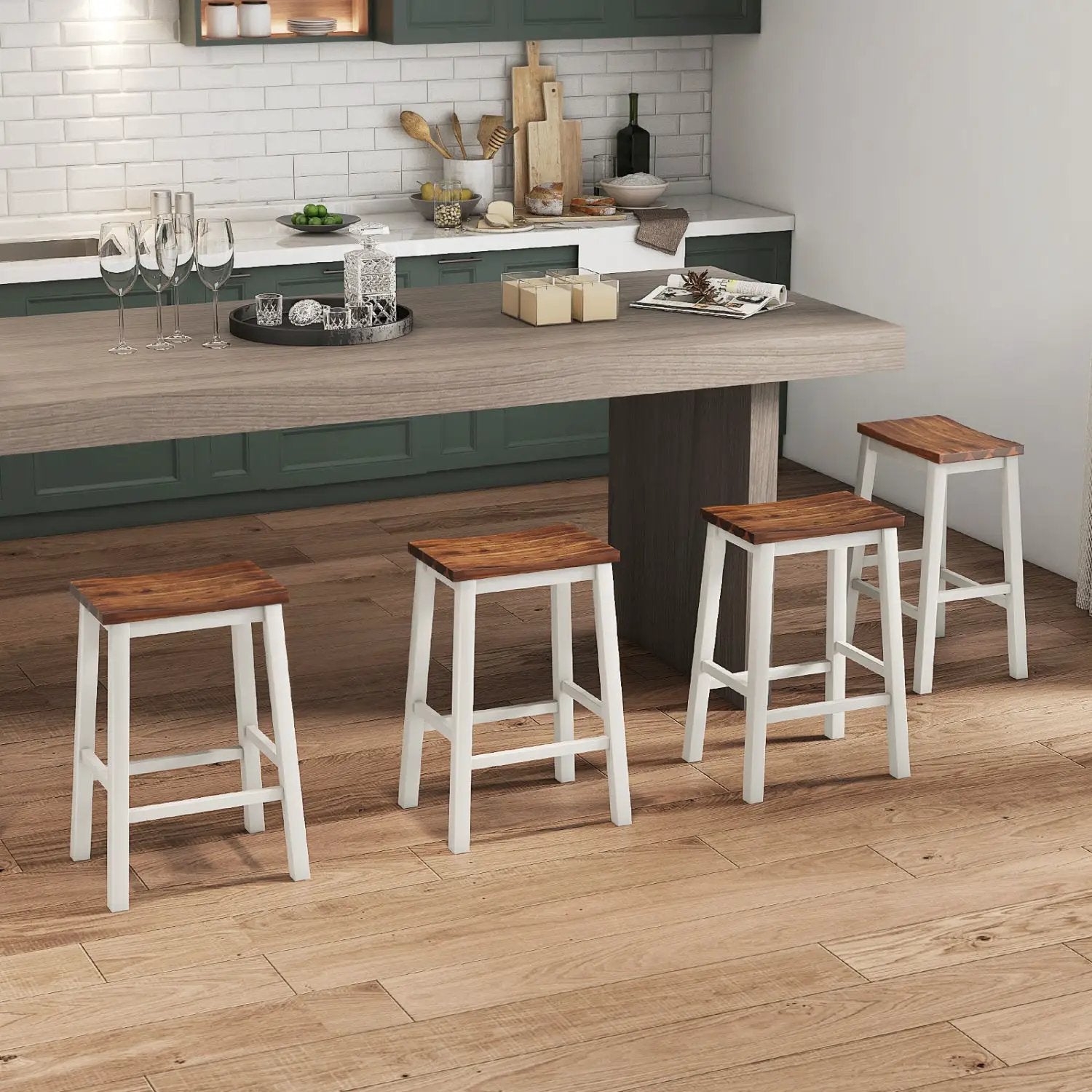 Saddle Bar Stools Set of 4 with Footrests, 24.5-Inch by DirectDeals