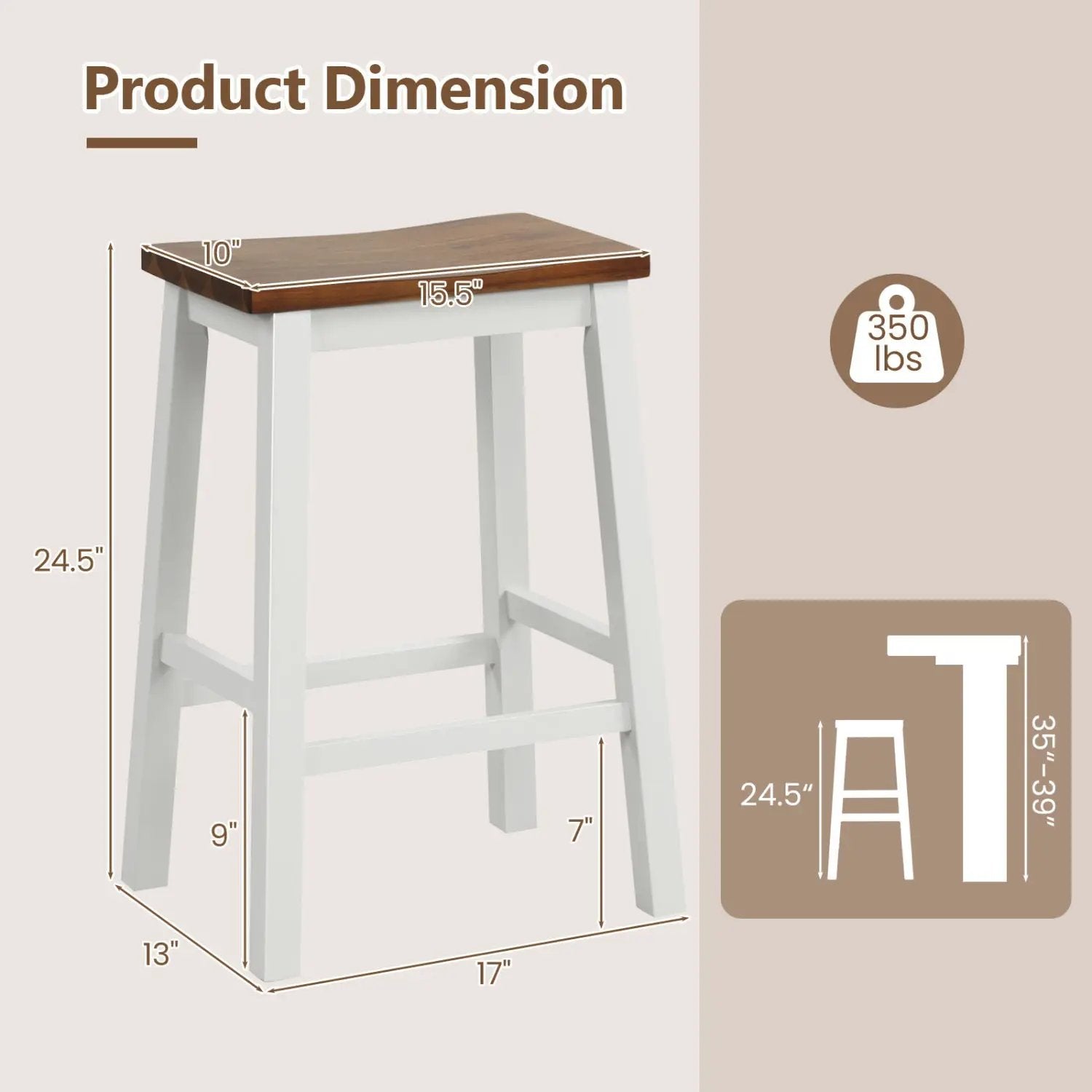 Saddle Bar Stools Set of 4 with Footrests, 24.5-Inch by DirectDeals
