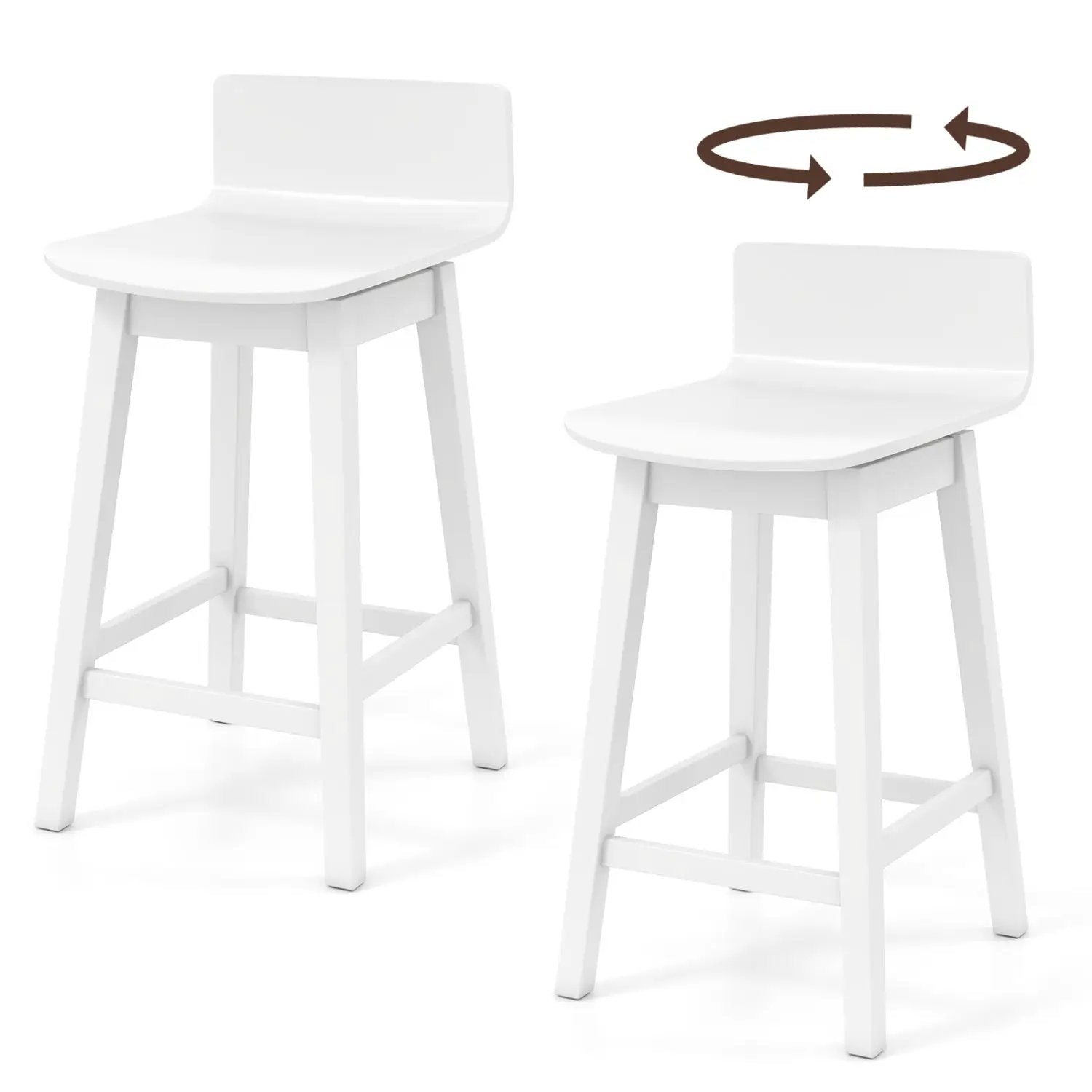 24.5 Inch Swivel Wooden Bar Stools Set of 2 with Rubber Wood Legs and Low Back by DirectDeals
