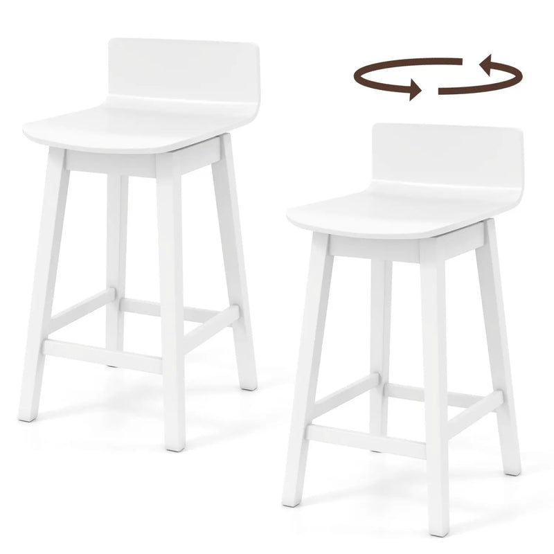24.5 Inch Swivel Wooden Bar Stools Set of 2 with Rubber Wood Legs and Low Back by DirectDeals
