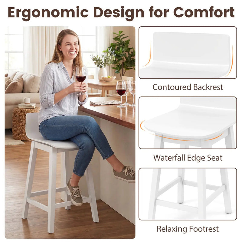 24.5 Inch Swivel Wooden Bar Stools Set of 2 with Rubber Wood Legs and Low Back by DirectDeals