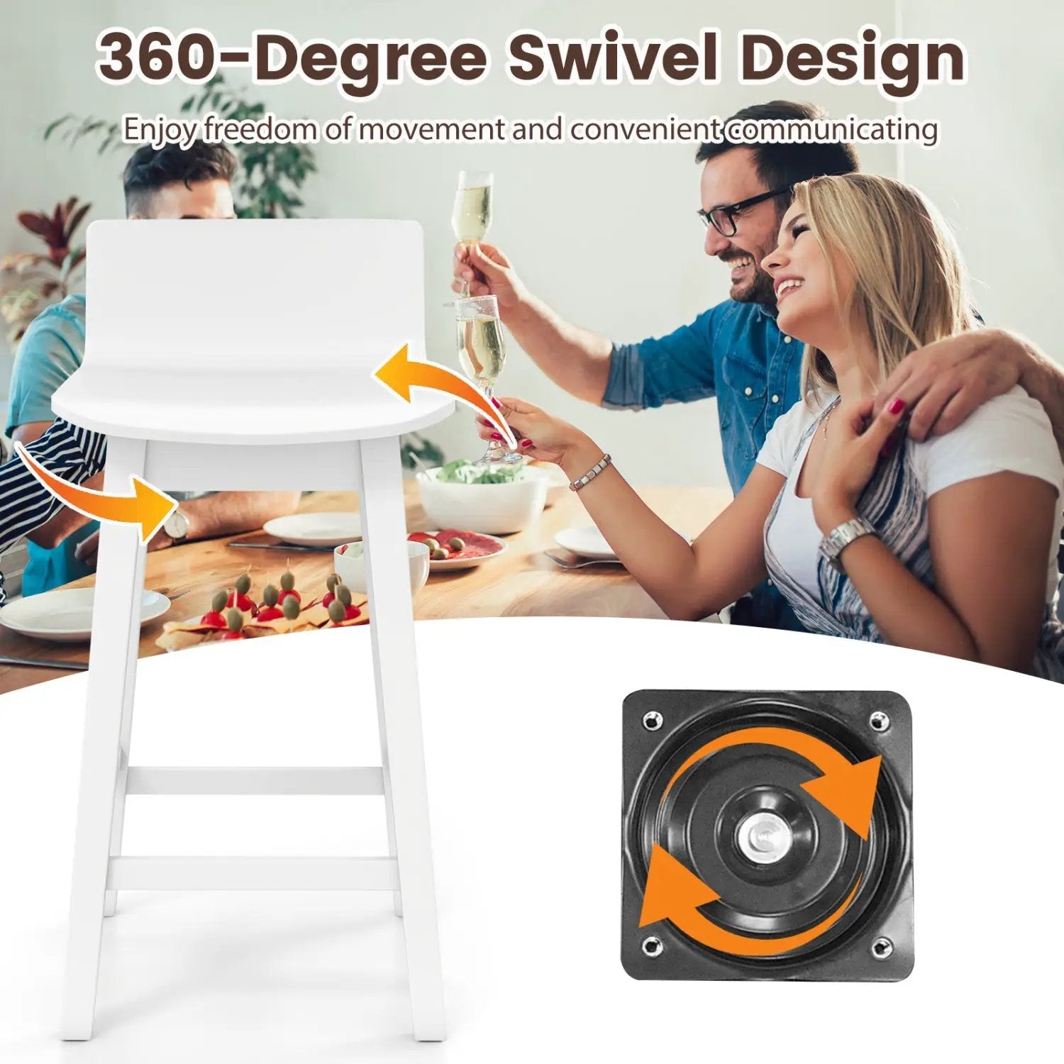 24.5 Inch Swivel Wooden Bar Stools Set of 2 with Rubber Wood Legs and Low Back by DirectDeals