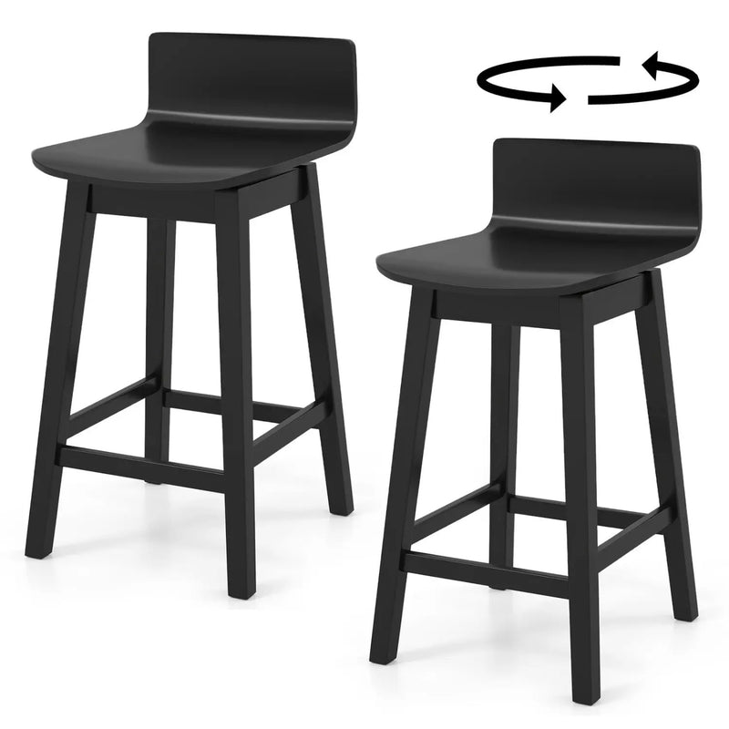 24.5 Inch Swivel Wooden Bar Stools Set of 2 with Rubber Wood Legs and Low Back by DirectDeals