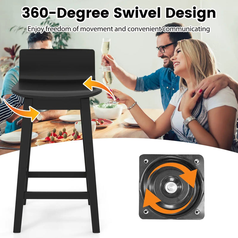 24.5 Inch Swivel Wooden Bar Stools Set of 2 with Rubber Wood Legs and Low Back by DirectDeals
