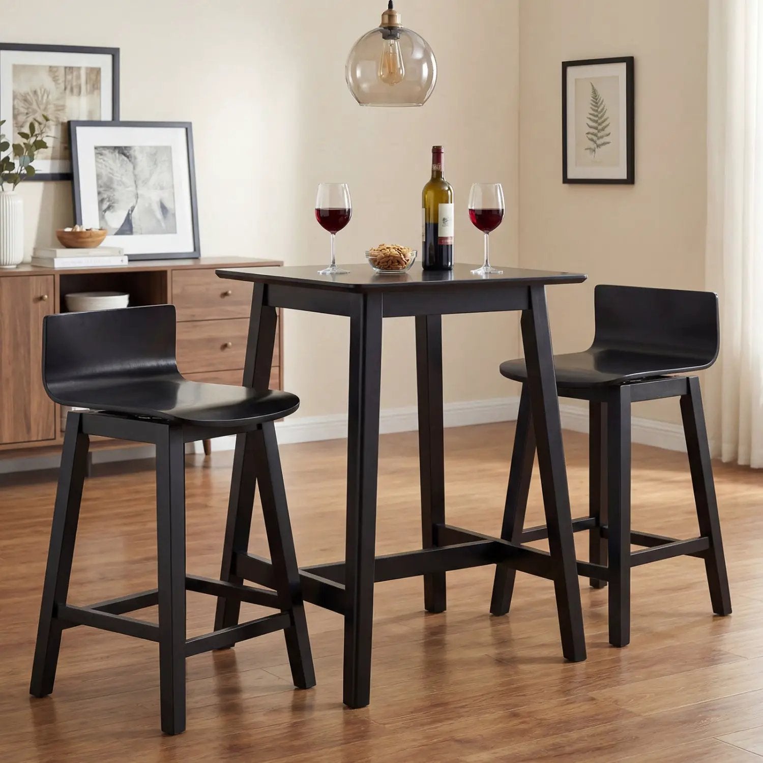24.5 Inch Swivel Wooden Bar Stools Set of 2 with Rubber Wood Legs and Low Back by DirectDeals