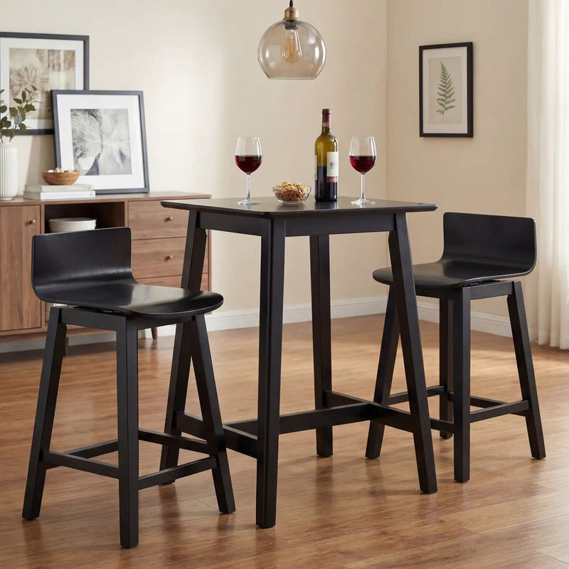 24.5 Inch Swivel Wooden Bar Stools Set of 2 with Rubber Wood Legs and Low Back by DirectDeals