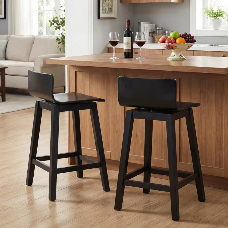 24.5 Inch Swivel Wooden Bar Stools Set of 2 with Rubber Wood Legs and Low Back by DirectDeals