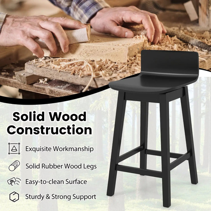 24.5 Inch Swivel Wooden Bar Stools Set of 4 with Rubber Wood Legs and Low Back by DirectDeals