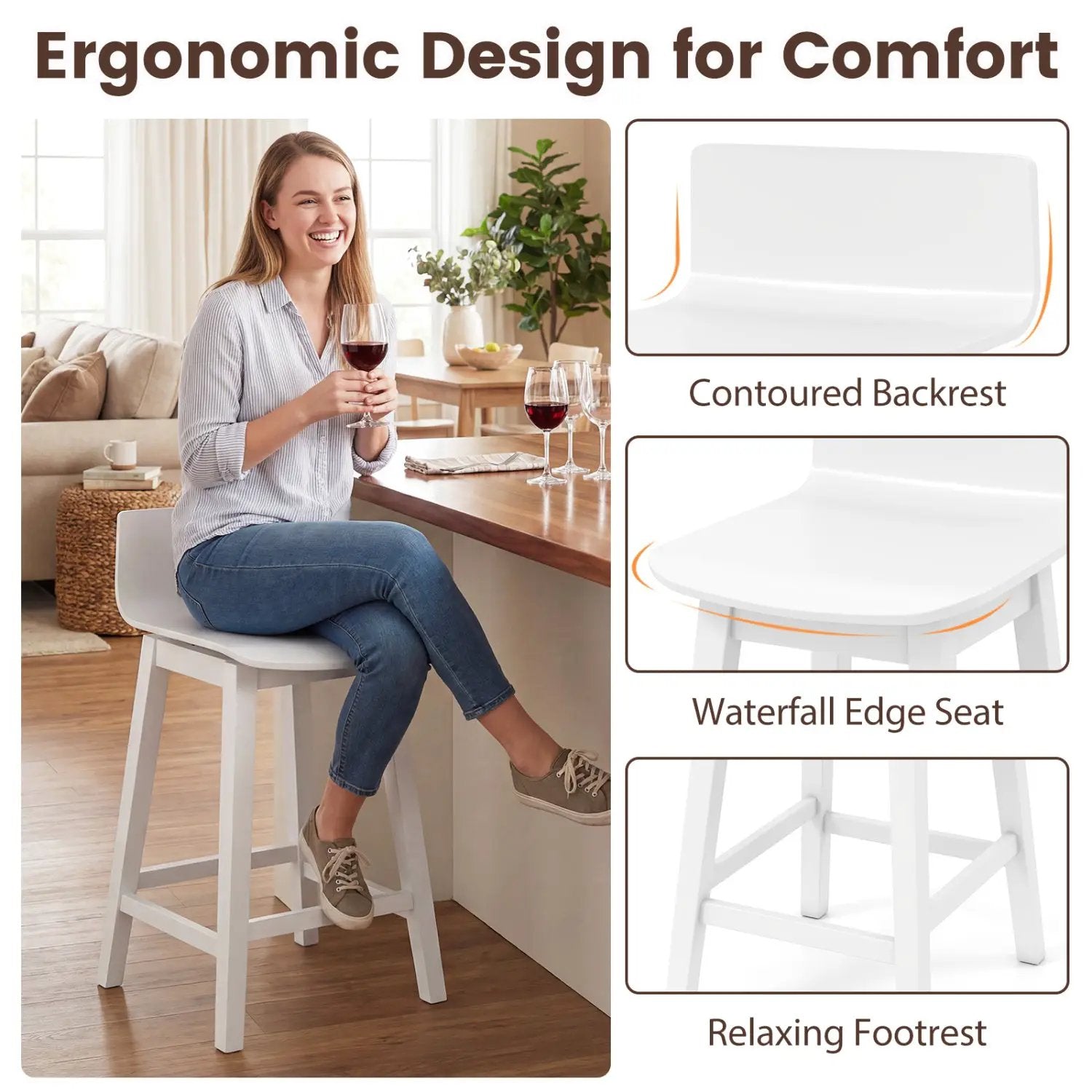 24.5 Inch Swivel Wooden Bar Stools Set of 4 with Rubber Wood Legs and Low Back by DirectDeals
