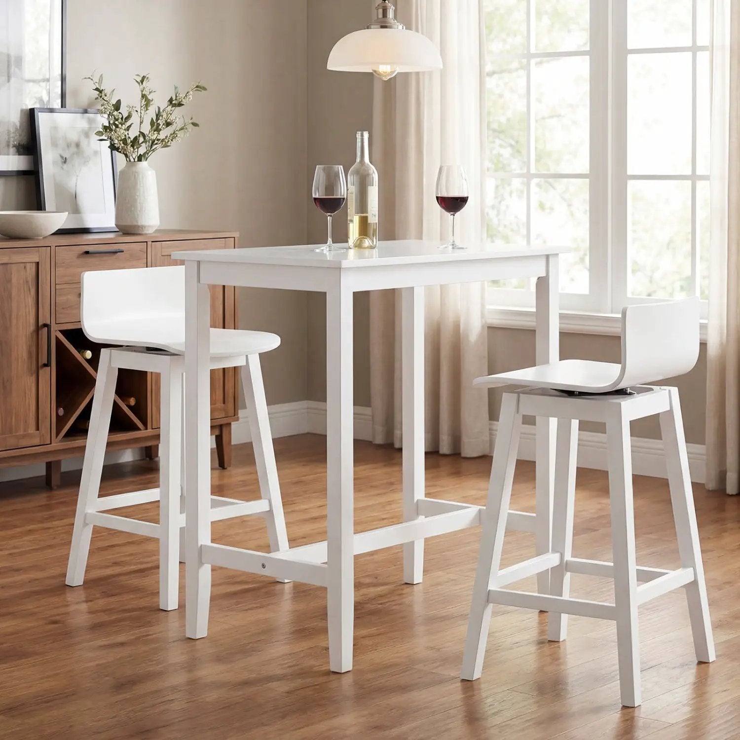 24.5 Inch Swivel Wooden Bar Stools Set of 4 with Rubber Wood Legs and Low Back by DirectDeals